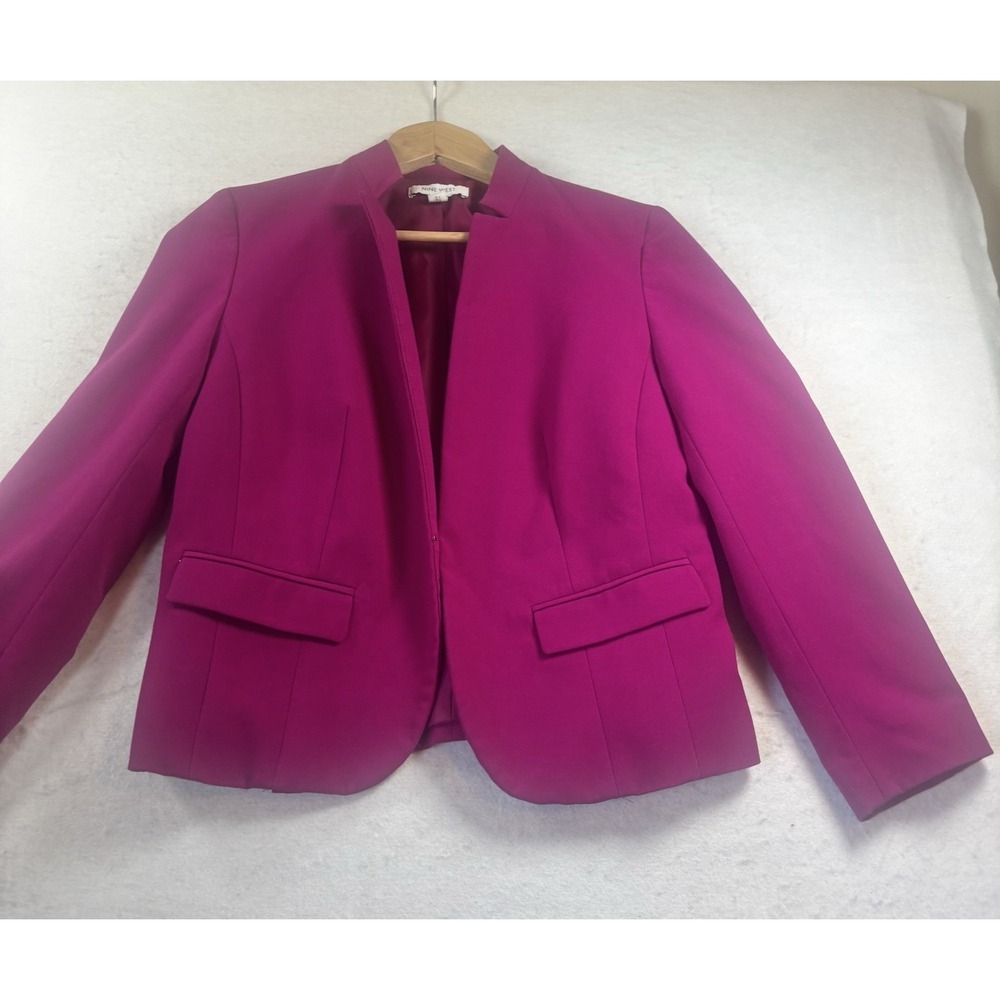 NINE WEST Women's Sz 4 Collarless Open Front Tailored Blazer Jacket Pink Career